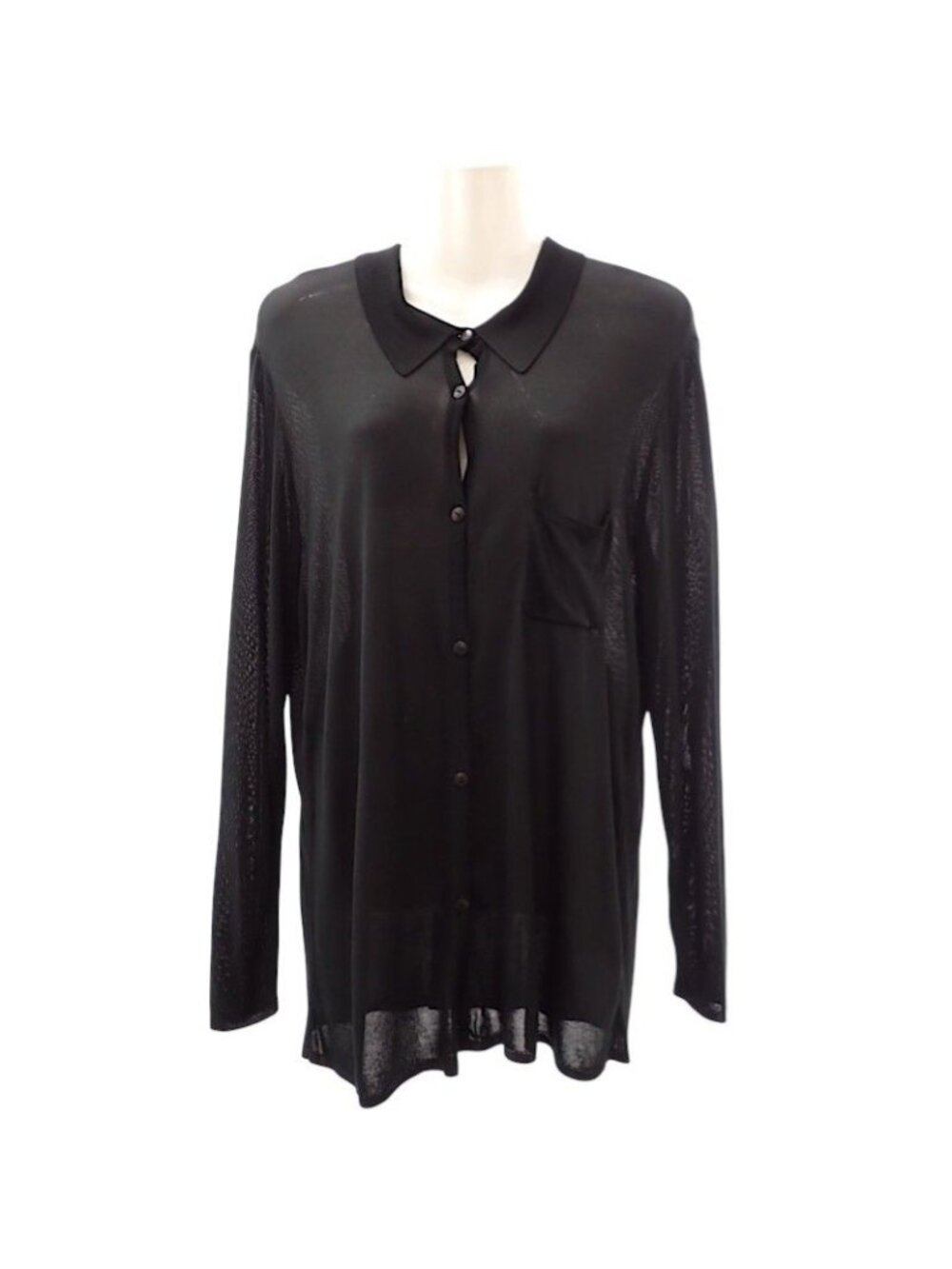 Chanel Sheer Button Shirt Vintage Long Sleeve Black 40